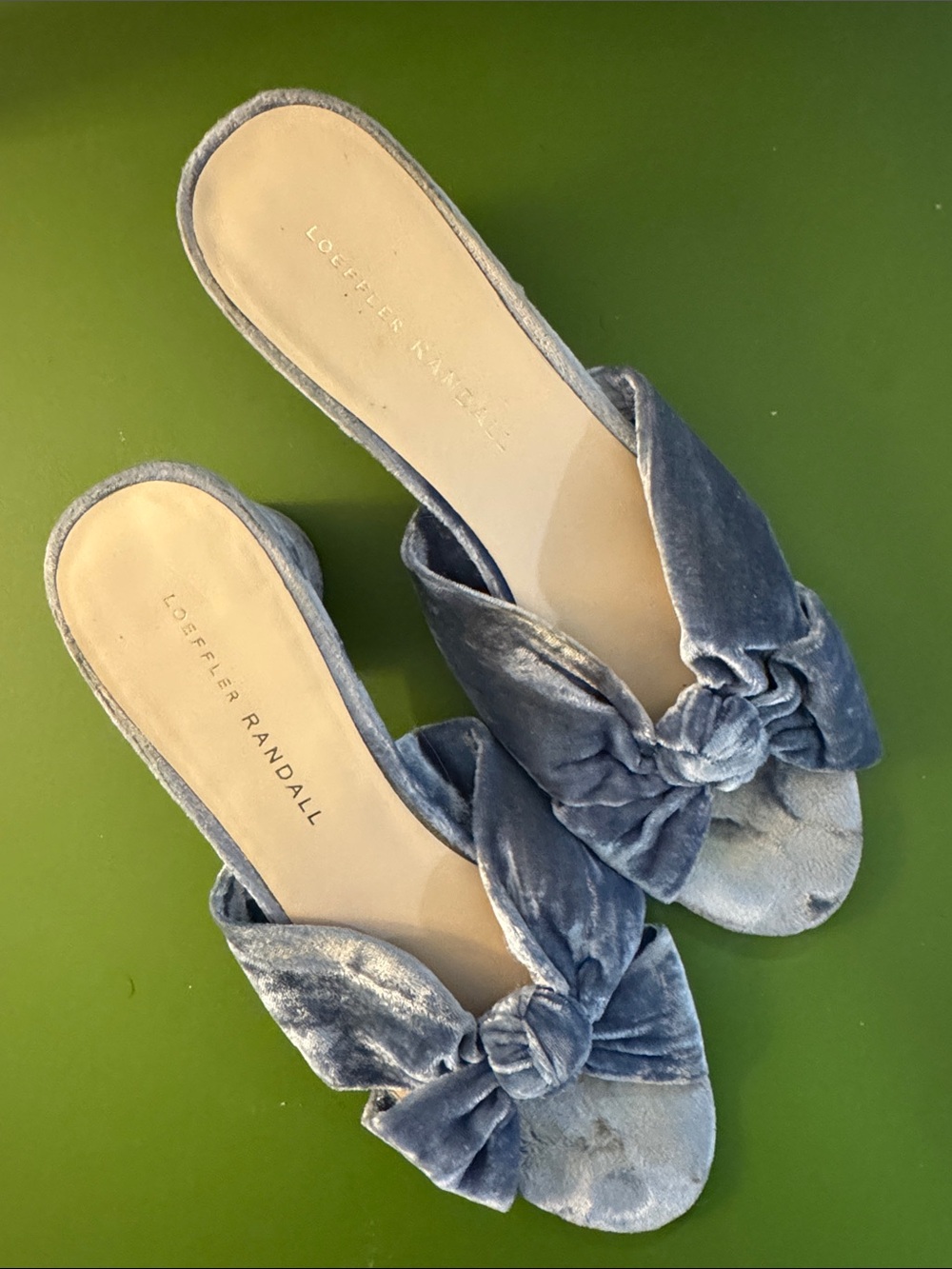 Loeffler Randall Silver-Blue Velvet Knot Slide Mules